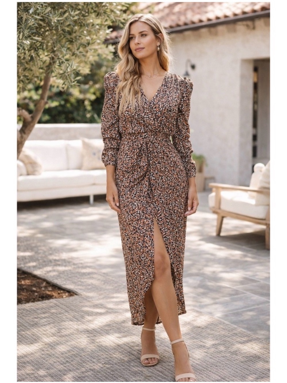 ASTR The Label Ruched Midi Dress Maven Animal